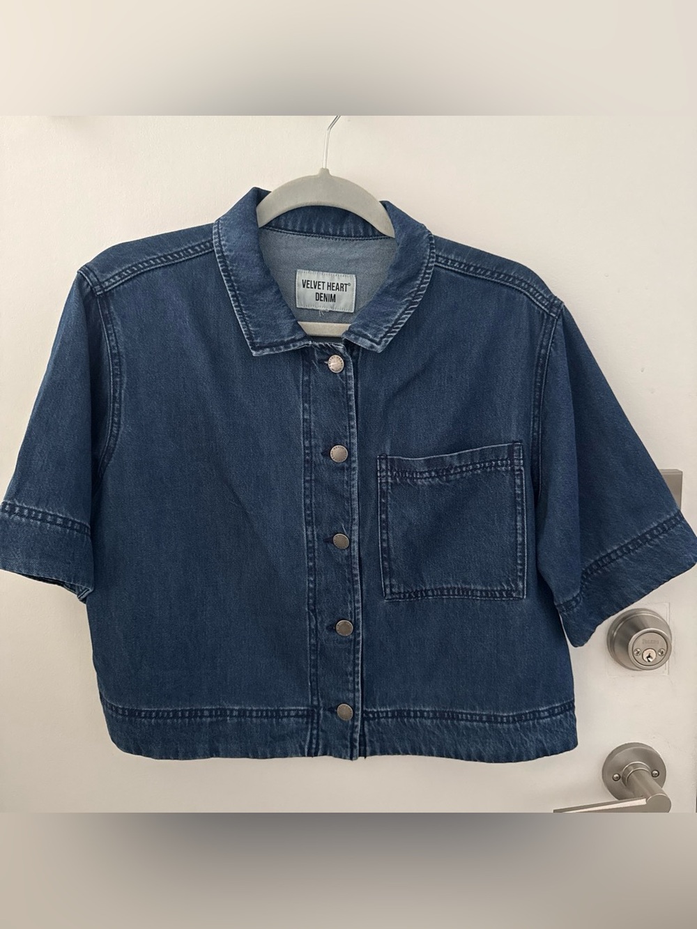 Velvet Heart Dark Indigo Short-Sleeve Denim Button-Front Shirt